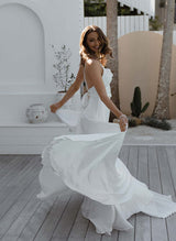 Chic A-line Tied-Back Silk-Like Satin Wedding Dress-Dbrbridal