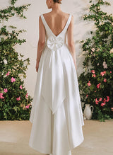 Chic A-line V-Neck Sleeveless Floor-Length Satin Wedding Dresses Bows-Dbrbridal