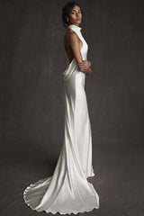 Chic Backless High Neck Mermaid Wedding Dress On Sale-Dbrbridal