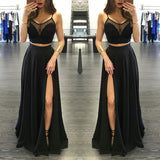 Chic Black Illusion Designer Two Pieces Formal DressesFront Split Spaghetti-Straps-Dbrbridal