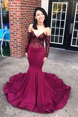 Chic Off-the-Shoulder Appliques Party Dresses Chic V-Neck Long Sleeves Prom Gown-Dbrbridal