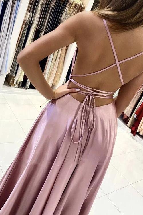 Chic Spaghetti-Straps Long Split Prom Dresses-Dbrbridal