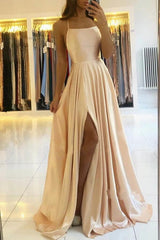 Chic Spaghetti-Straps Long Split Prom Dresses-Dbrbridal