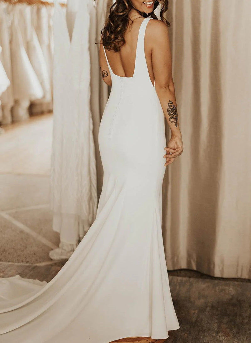 Chic Square Neckline Mermaid Fitted Wedding Dresses-Dbrbridal