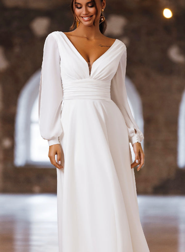 Chiffon Chic A-line Short Wedding Dresses Long Sleeves-Dbrbridal