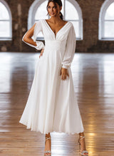 Chiffon Chic A-line Short Wedding Dresses Long Sleeves-Dbrbridal