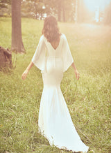 Chiffon Sleeve Boho Garden Summer Beach Mermaid Fitted Wedding Dresses-Dbrbridal