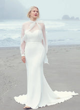 Chiffon Summer Beach Sheer Long Sleeves Wedding Dresses-Dbrbridal