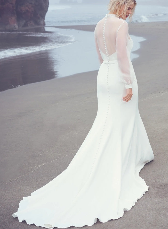 Chiffon Summer Beach Sheer Long Sleeves Wedding Dresses-Dbrbridal