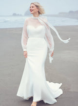 Chiffon Summer Beach Sheer Long Sleeves Wedding Dresses-Dbrbridal