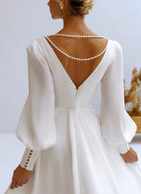 Chiffon Wedding Dresses Beaded Chic A-line V-Neck Long Sleeves-Dbrbridal