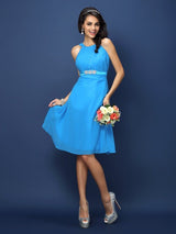 Classic Bateau Sash/Ribbon/Belt Sleeveless Short Chiffon Bridesmaid Dresses-Dbrbridal