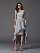 Classy Sash/Ribbon/Belt Sleeveless High Low Chiffon Bridesmaid Dresses-Dbrbridal