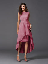 Classy Sash/Ribbon/Belt Sleeveless High Low Chiffon Bridesmaid Dresses-Dbrbridal