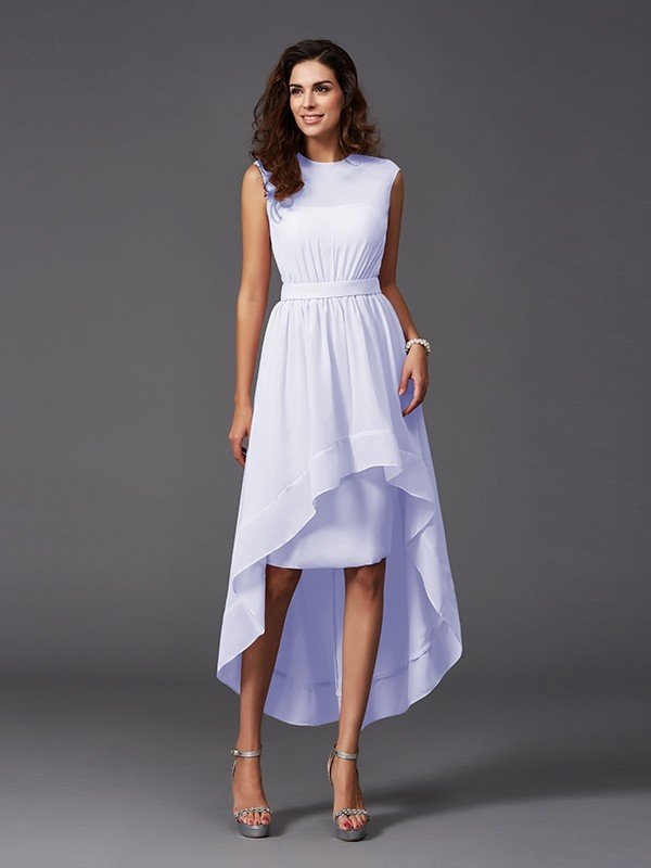 Classy Sash/Ribbon/Belt Sleeveless High Low Chiffon Bridesmaid Dresses-Dbrbridal