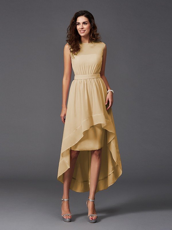 Classy Sash/Ribbon/Belt Sleeveless High Low Chiffon Bridesmaid Dresses-Dbrbridal