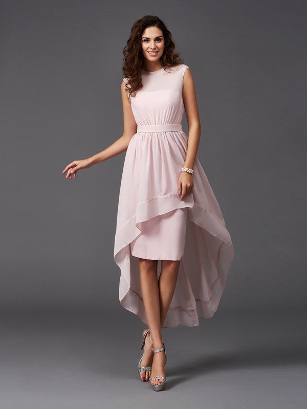 Classy Sash/Ribbon/Belt Sleeveless High Low Chiffon Bridesmaid Dresses-Dbrbridal