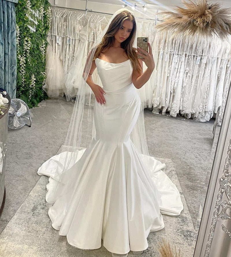 Classy Sleeveless Mermaid Bridal Gown With Ruffles Long-Dbrbridal