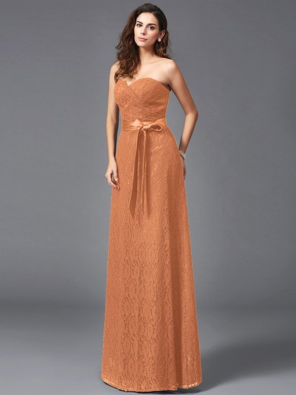 Classy Sweetheart Sash/Ribbon/Belt Sleeveless Long Lace Bridesmaid dresses-Dbrbridal