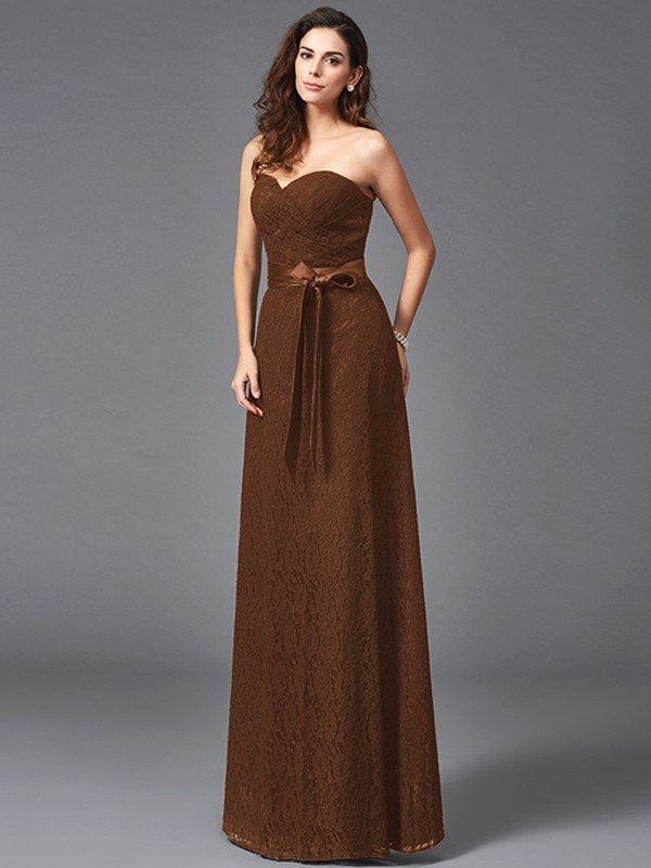 Classy Sweetheart Sash/Ribbon/Belt Sleeveless Long Lace Bridesmaid dresses-Dbrbridal