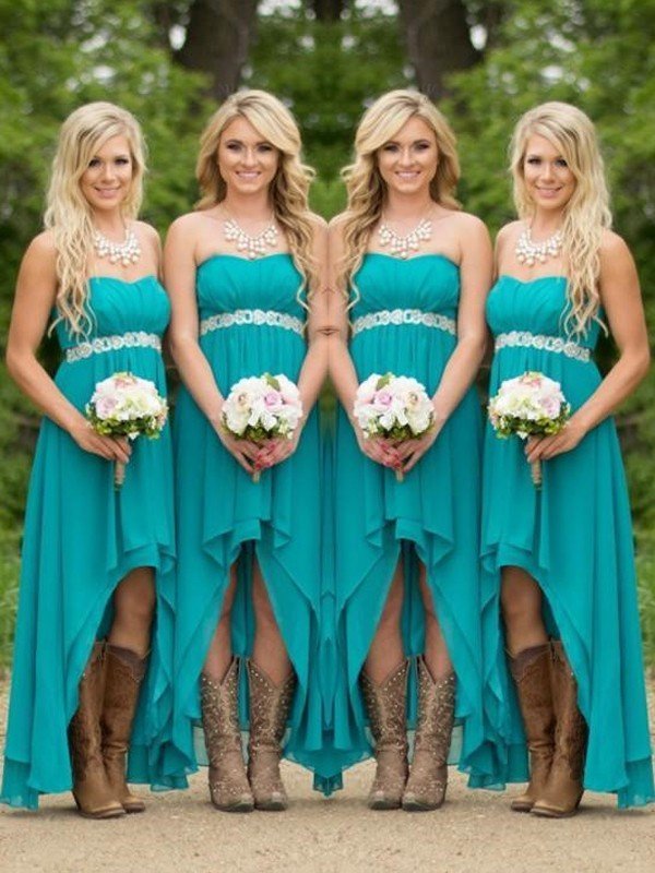 Classy Sweetheart Sleeveless Asymmetrical Beading Chiffon Bridesmaid Dresses-Dbrbridal