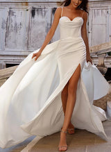 Cowl Neck Wedding Dresses Detachable Train-Dbrbridal