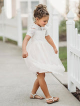 Cute Jewel Neck Short Sleeves Kids Party flower girl dresses-Dbrbridal