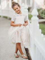 Cute Jewel Neck Short Sleeves Kids Party flower girl dresses-Dbrbridal