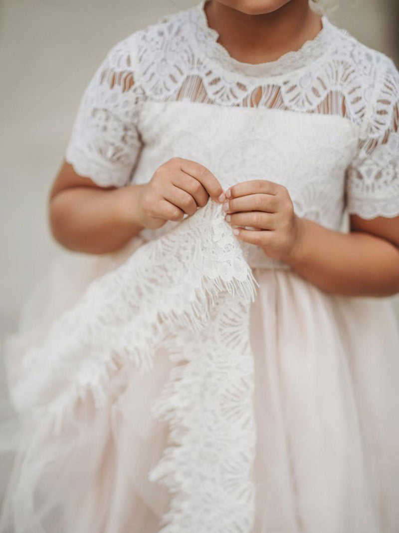 Cute Jewel Neck Short Sleeves Kids Party flower girl dresses-Dbrbridal