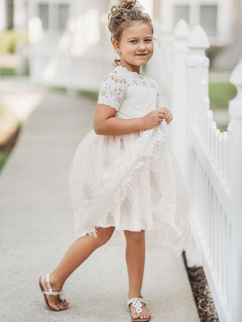 Cute Jewel Neck Short Sleeves Kids Party flower girl dresses-Dbrbridal