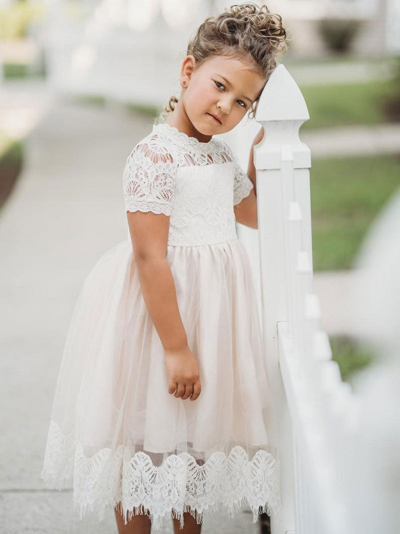 Cute Jewel Neck Short Sleeves Kids Party flower girl dresses-Dbrbridal