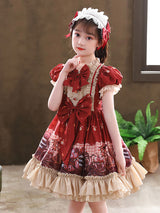 Designed Neckline Tulle Short Sleeves Short A-Line Bows Red Kids Party Dresses-Dbrbridal