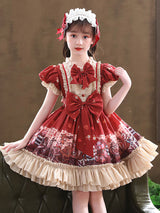 Designed Neckline Tulle Short Sleeves Short A-Line Bows Red Kids Party Dresses-Dbrbridal