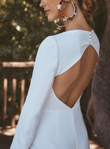 Elastic Satin Long Wedding Dress Chic A-line Long Sleeves-Dbrbridal