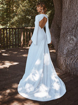 Elastic Satin Long Wedding Dress Chic A-line Long Sleeves-Dbrbridal