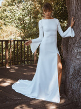 Elastic Satin Long Wedding Dress Chic A-line Long Sleeves-Dbrbridal