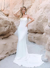 Elastic Satin Mermaid Fitted Sleeveless Court Train Wedding Dresses-Dbrbridal