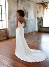 Elastic Satin Mermaid Fitted Sleeveless Court Train Wedding Dresses-Dbrbridal