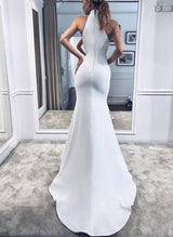 Elastic Satin Mermaid Fitted Wedding Dress High Neck-Dbrbridal