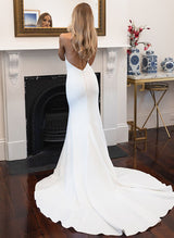 Elastic Satin Mermaid Fitted Wedding Dresses V-Neck Split Front-Dbrbridal