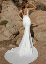 Elastic Satin Simple Square Neckline Wedding Dress-Dbrbridal