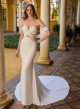 Elastic Satin Wedding Dress Mermaid Fitted Elegant Sweetheart Sleeveless Court Train-Dbrbridal