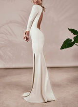 Elastic Satin Wedding Dresses Split Front Mermaid Fitted Style-Dbrbridal