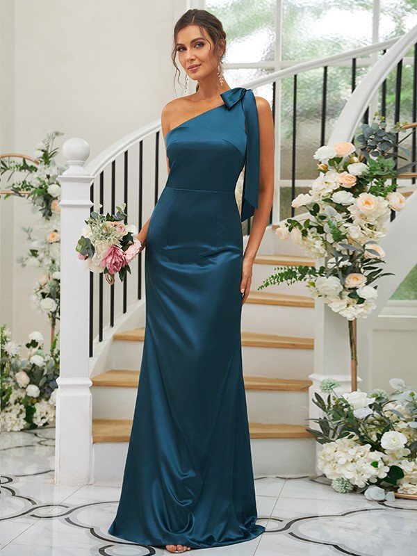 Elegant Bowknot One Shoulder Sleeveless Bridesmaid Dresses-Dbrbridal