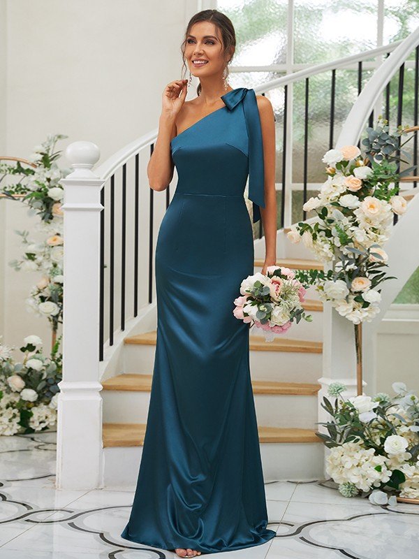 Elegant Bowknot One Shoulder Sleeveless Bridesmaid Dresses-Dbrbridal