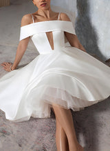 Elegant Chic A-line Sleeveless Short Mini Tulle Wedding Dresses-Dbrbridal