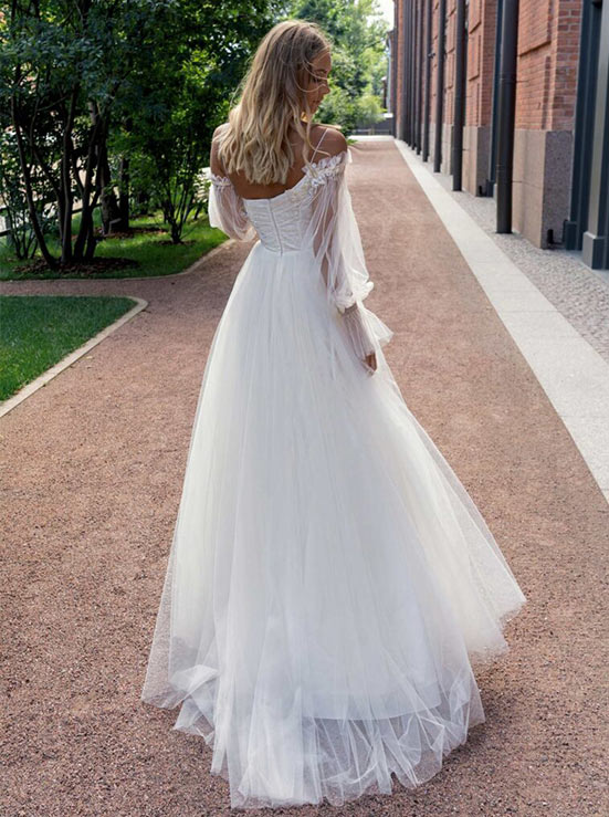 Elegant Chic A-line Wedding Dress Off-the-Shoulder Long Sleeves Stunning Appliques Lace-Dbrbridal