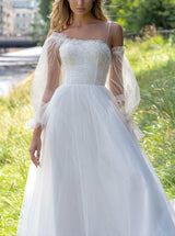 Elegant Chic A-line Wedding Dress Off-the-Shoulder Long Sleeves Stunning Appliques Lace-Dbrbridal