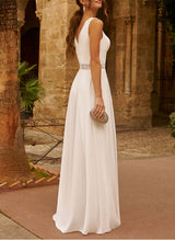 Elegant Chiffon Lace Wedding Dresses Lace Jumpsuit Pantsuit V-neck Sleeveless-Dbrbridal