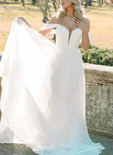 Elegant Chiffon Wedding Dresses Chic A-line Off-The-Shoulder Sleeveless-Dbrbridal